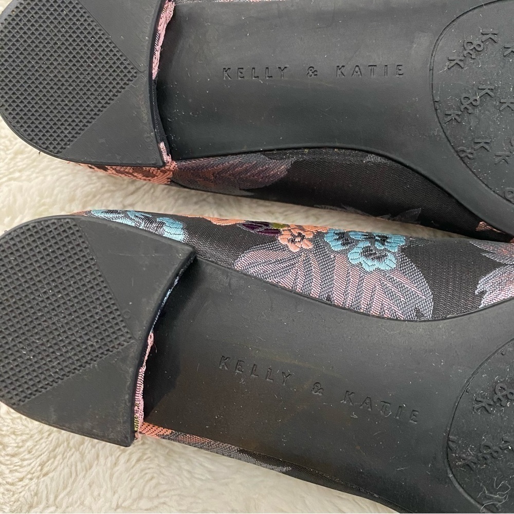 Kelly & Katie Pink and Black Ballet Flats Floral Embroidered Boho Shoes Size 6 - Picture 4 of 12